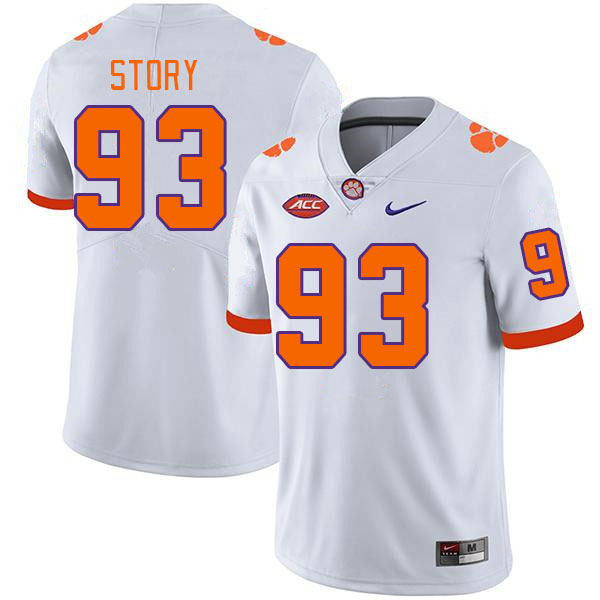 Men's Clemson Tigers Caden Story #93 College White NCAA Authentic Football Stitched Jersey 23HM30TY